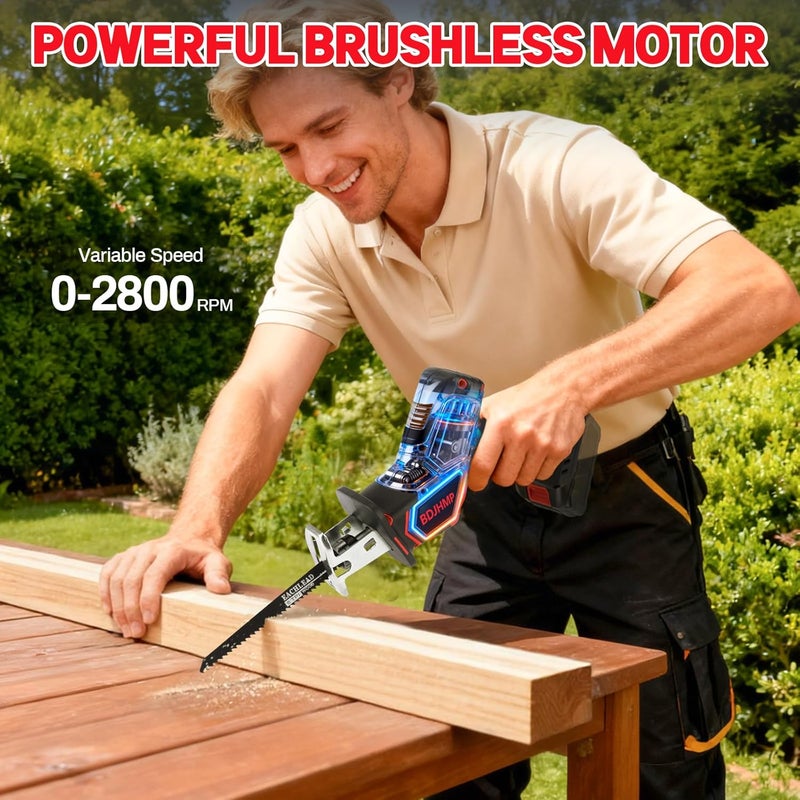 BDJHMP منشار متردد لاسلكي، 2800 دورة في الدقيقة، متوافق مع بطارية Milwaukee 18V (أداة فقط)، محرك بدون فرش مع 10 شفرات منشار، محمول لقطع الخشب و PVC - Image 2